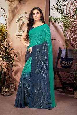 Multicolor embroidered chiffon saree with blouse 2