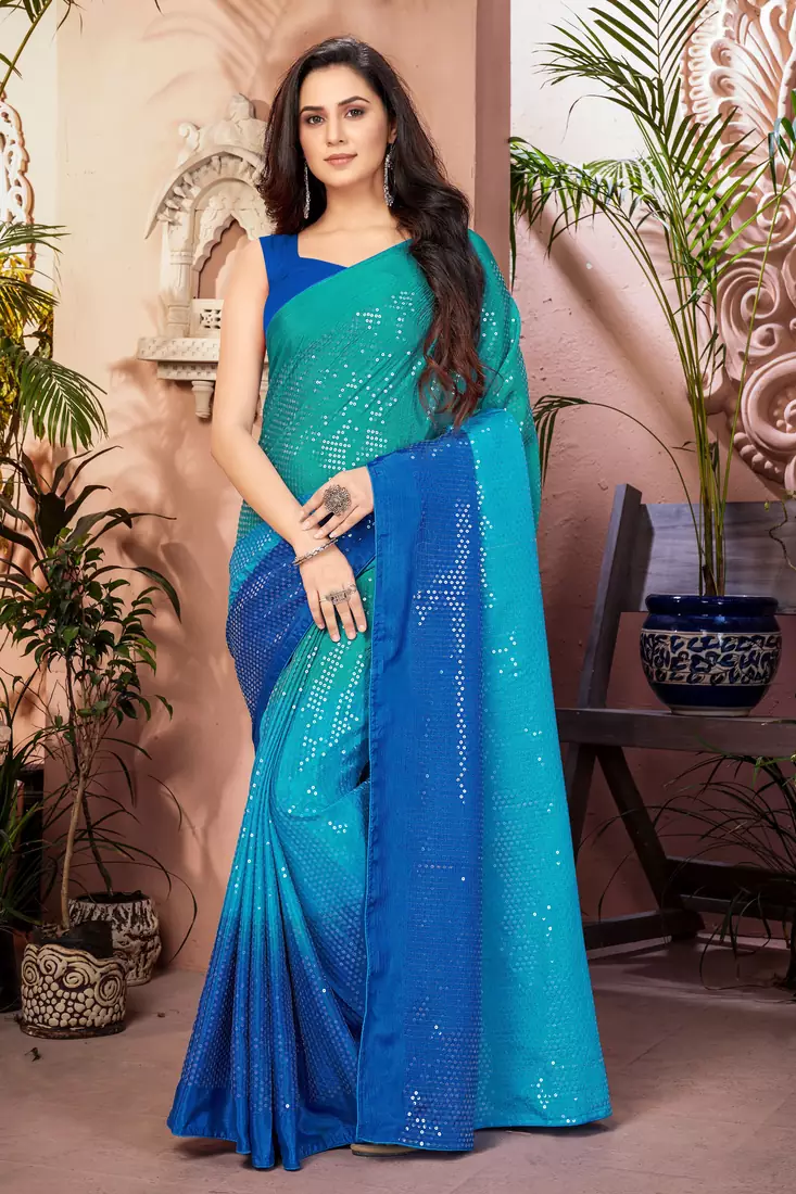 Multicolor embroidered chiffon saree with blouse