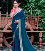 Blue Jacquard Lace Georgette Soft saree