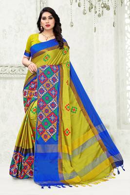Yellow embroidered cotton silk saree with blouse 2