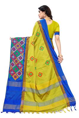 Yellow embroidered cotton silk saree with blouse 9