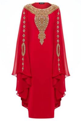 Red Georgette Hand Embroidered Kaftan 1