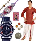 Stylish Watch n Ethnic Kurta Dhoti Rakhi Gift Set