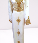 White Zari Stone Work Georgette Islamic Style Beads Embedded Partywear Kaftan Evening wear Dubai kaftan Abaya Jilbab