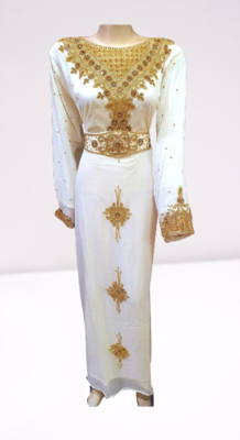 White Zari Stone Work Georgette Islamic Style Beads Embedded Partywear Kaftan Evening wear Dubai kaftan Abaya Jilbab 3