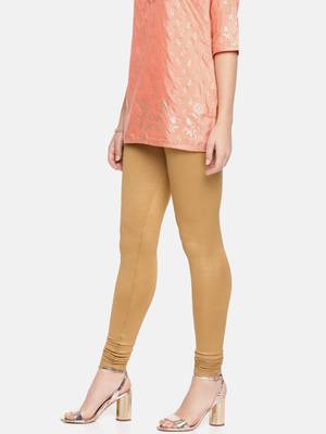 Gold plain polyester leggings 1