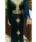 Black Zari Stone Work Georgette Islamic Style Beads Embedded Partywear Kaftan Evening wear Dubai kaftan Abaya Jilbab