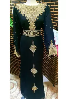 Black Zari Stone Work Georgette Islamic Style Beads Embedded Partywear Kaftan Evening wear Dubai kaftan Abaya Jilbab