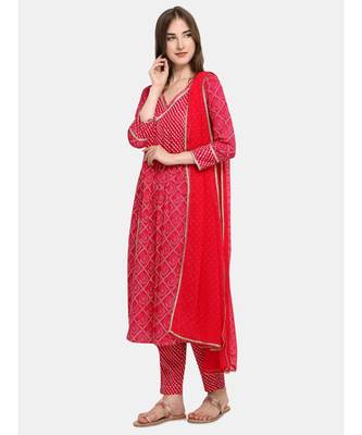 Traditional Gota Bandhani Printed Kurta Set with Dupatta 2