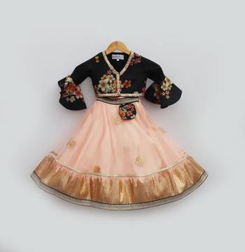 Black Printed Choli with Gota Embroidery Lehenga 1