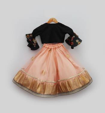 Black Printed Choli with Gota Embroidery Lehenga 2