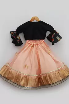 Black Printed Choli with Gota Embroidery Lehenga