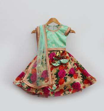 Green Choli with Printed Lehenga 1