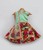 Green Choli with Printed Lehenga