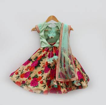 Green Choli with Printed Lehenga 2