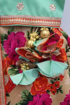 Green Choli with Printed Lehenga