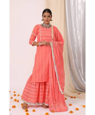Ritika Coral Embroidered Sharara Set 1