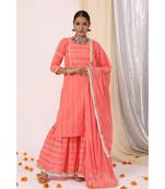 Ritika Coral Embroidered Sharara Set