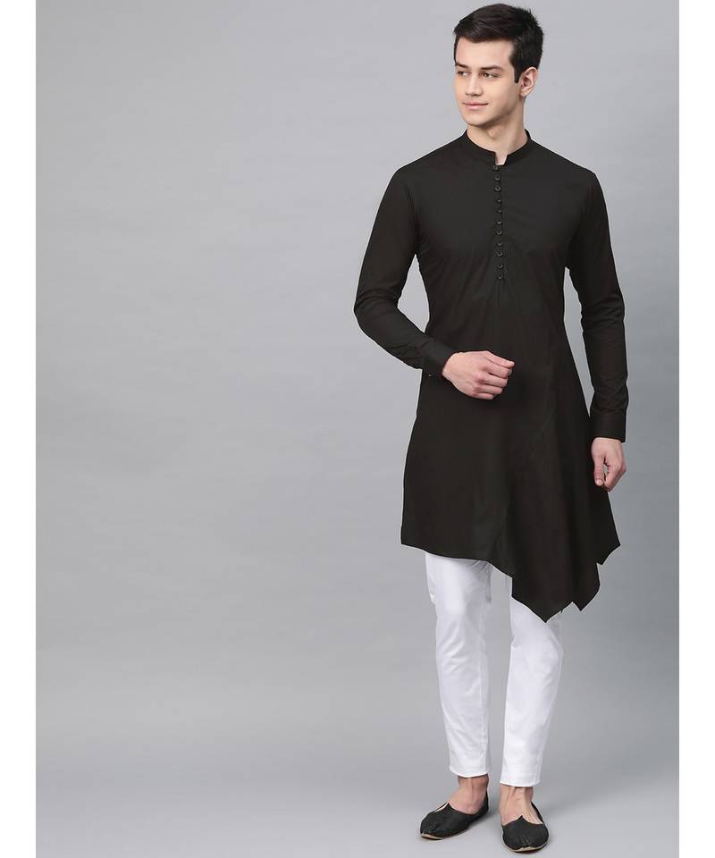 Black Solid Asymmetrical Kurta