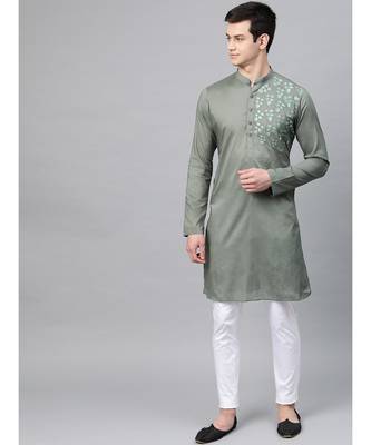 Olive Embroidered Straight Kurta 1