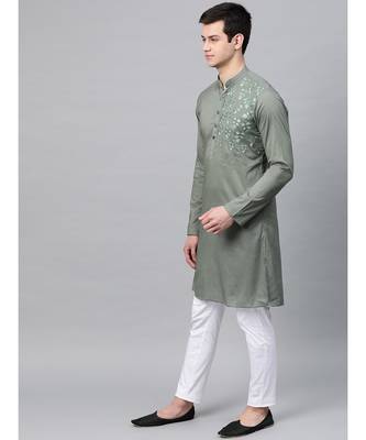 Olive Embroidered Straight Kurta 3