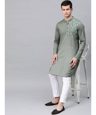 Olive Embroidered Straight Kurta 5