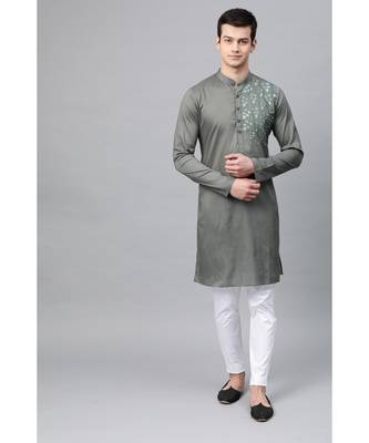 Olive Embroidered Straight Kurta 8
