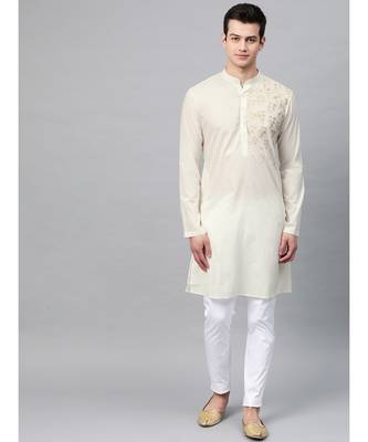 Off White Embroidered Straight Kurta 1