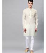 Off White Embroidered Straight Kurta