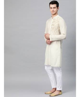 Off White Embroidered Straight Kurta 3