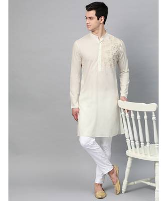 Off White Embroidered Straight Kurta 5