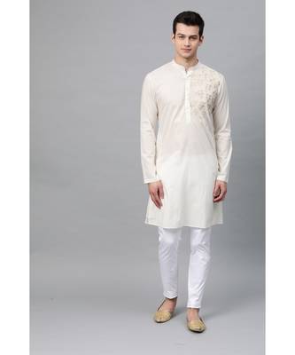 Off White Embroidered Straight Kurta 8