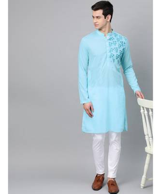 Turquoise Blue Embroidered Straight Kurta 1