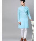Turquoise Blue Embroidered Straight Kurta