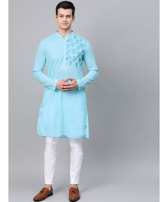 Turquoise Blue Embroidered Straight Kurta 3
