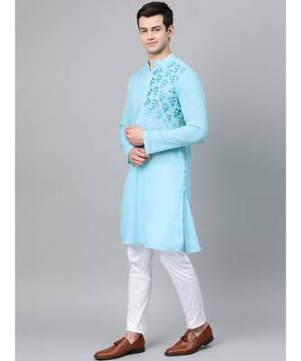 Turquoise Blue Embroidered Straight Kurta 4