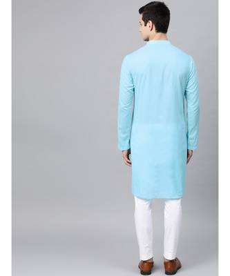 Turquoise Blue Embroidered Straight Kurta 5