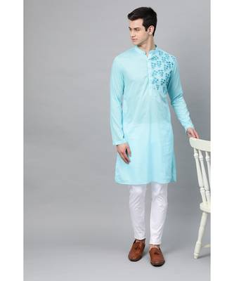 Turquoise Blue Embroidered Straight Kurta 7