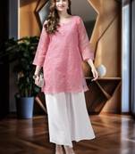 Ada Women Hand Embroidered Pink Organza Lucknowi Chikankari Short Kurti With Slip - A911164