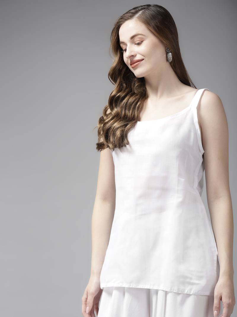 Women Hand Embroidered White Organza Lucknow Chikankari Short Kurti With Slip