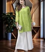 Ada Women Hand Embroidered Green Organza Lucknow Chikankari Short Kurti With Slip - A911161