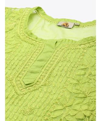Ada Women Hand Embroidered Green Organza Lucknow Chikankari Short Kurti With Slip - A911161 5