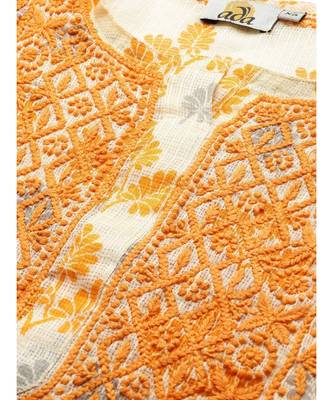 Women Hand Embroidered Lemon Kota Lucknow Chikankari Short Kurti 5