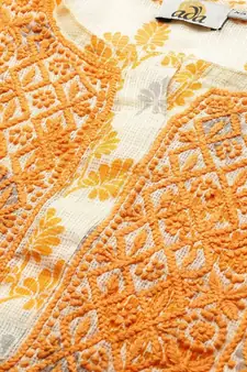 Women Hand Embroidered Lemon Kota Lucknow Chikankari Short Kurti