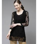 Ada Hand Embroidered Black Georgette Lucknow Chikan Kurti With slip