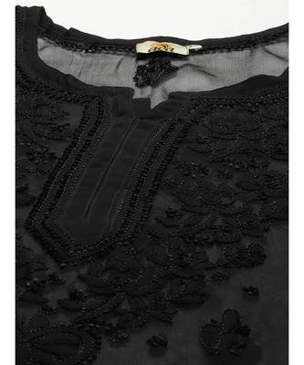Ada Hand Embroidered Black Georgette Lucknow Chikan Kurti With slip 5
