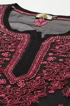 Women Hand Embroidered Black Georgette Lucknow Chikan Kurti Chikankari Kurti With Slip