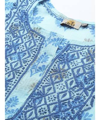 Ada Women Hand Embroidered Blue Kota Lucknow Chikankari Short Kurti - A911144 6