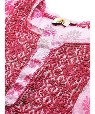 Ada Women Hand Embroidered Pink Kota LucknowI Chikankari Short Kurti - A911142 5