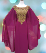 Wine Zari Stone Work Georgette Islamic Style Beads Embedded Partywear Kaftan Long Gown Evening wear Dubai kaftan